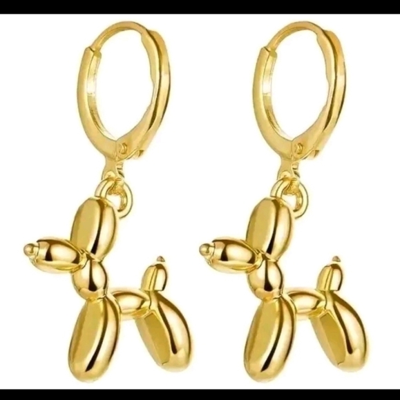 Balloon Dog Pendant Necklace and Dangle Earrings in gold OR silvertones avail - Picture 2 of 4